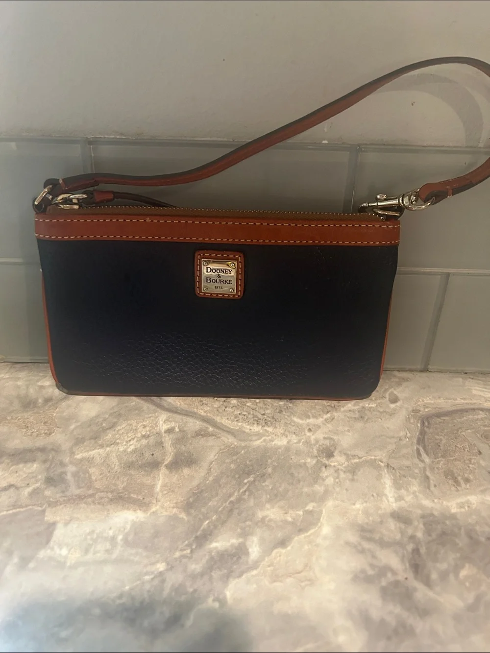Dooney & Bourke Black and Brown Leather Wristlet Pouch